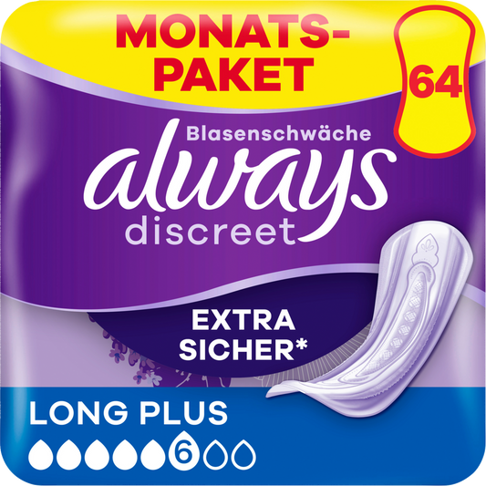 Always Discreet Inkontinenz-Einlagen Long Plus (64 STK) Monatspaket