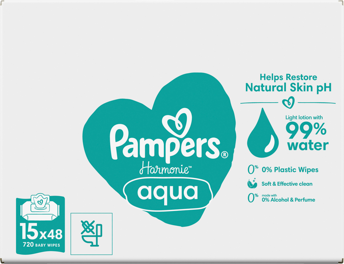 Pampers Harmonie Aqua Feuchttücher (15 x 48 STK) Karton