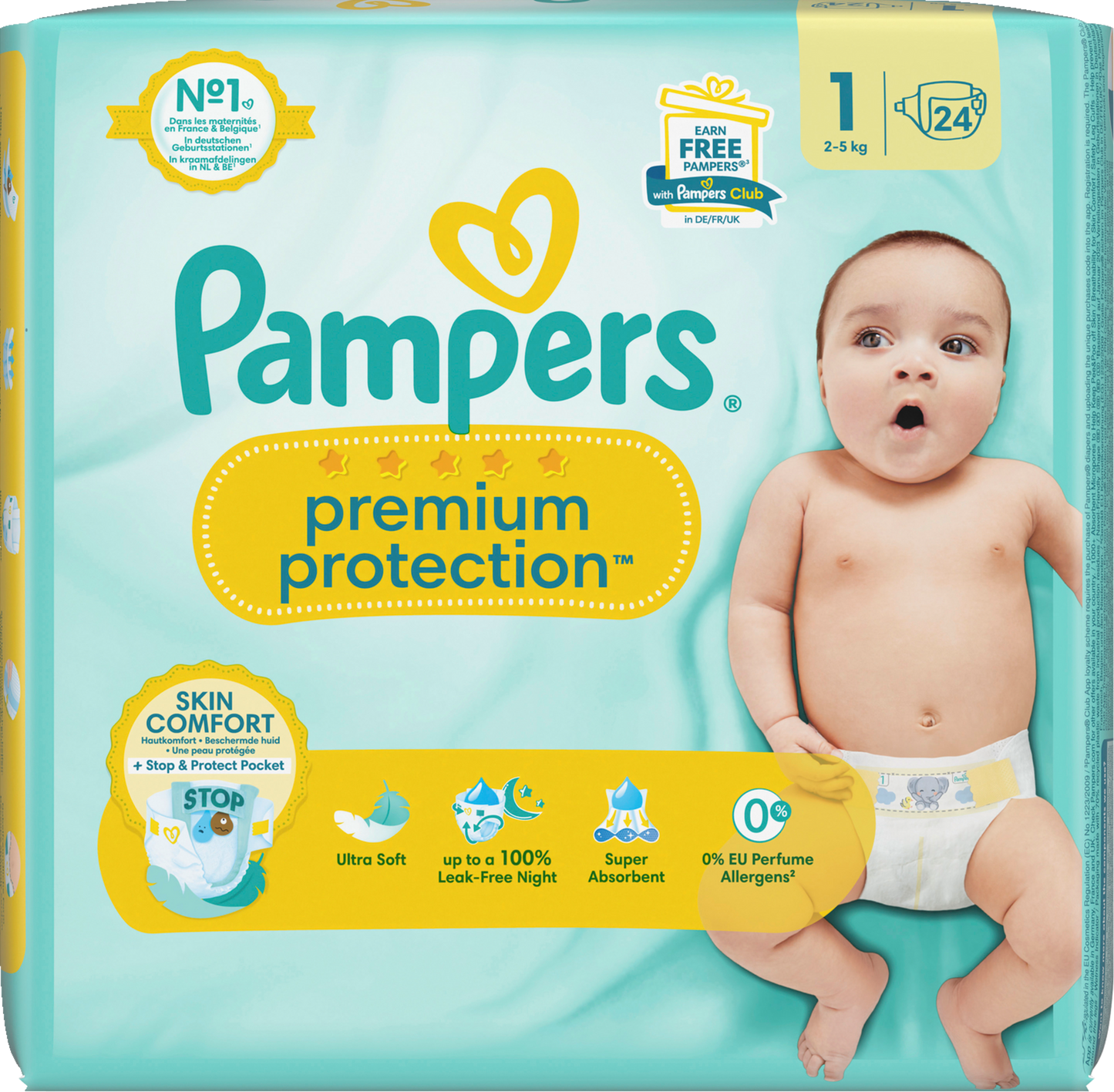 Pampers Premium Protection Gr. 1  Newborn (2-5kg) (24 STK) Tragepack