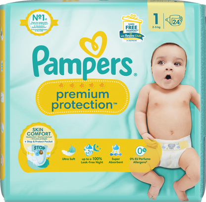 Pampers Premium Protection Gr. 1  Newborn (2-5kg) (24 STK) Tragepack