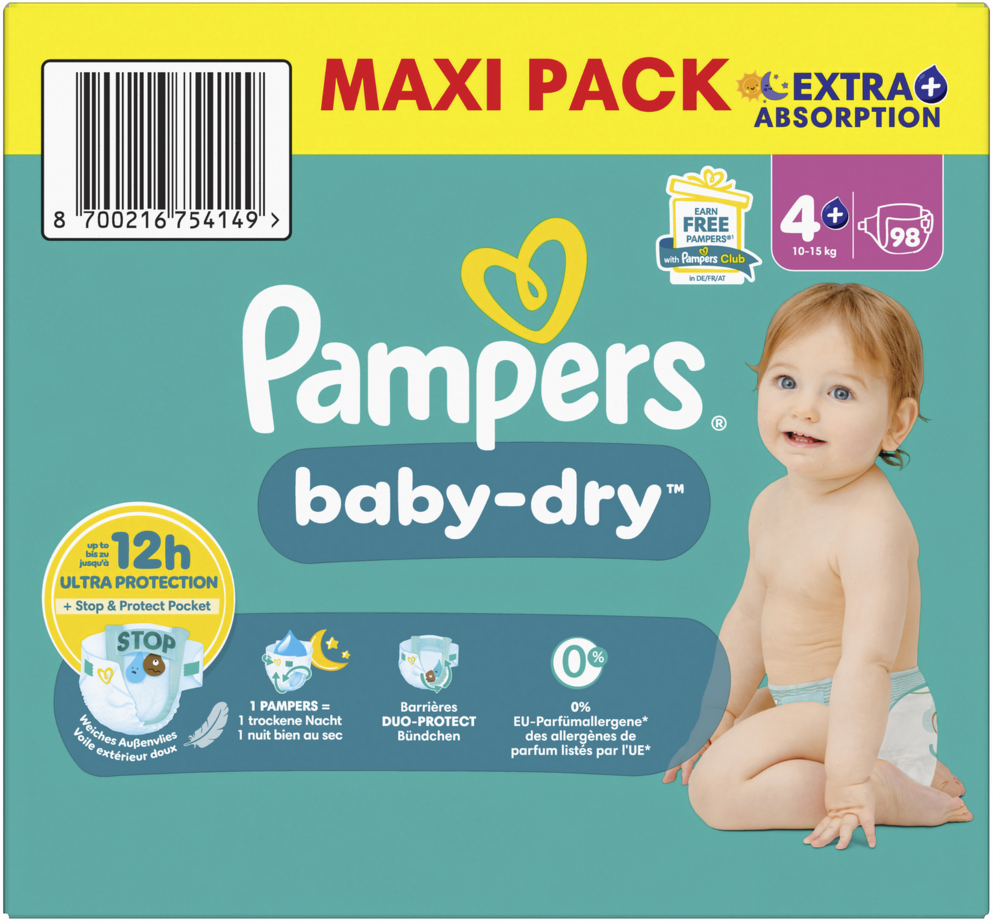 Pampers Baby-Dry Gr.4+ Maxi Plus 10-15kg (98 STK) Maxi Pack