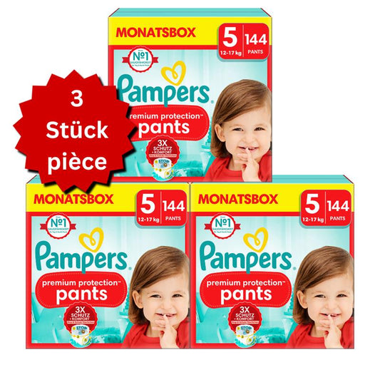 Pampers Premium Protection Pants Gr.5 Junior 12-17kg (3x144 STK) AKTION 3 Monatsboxen