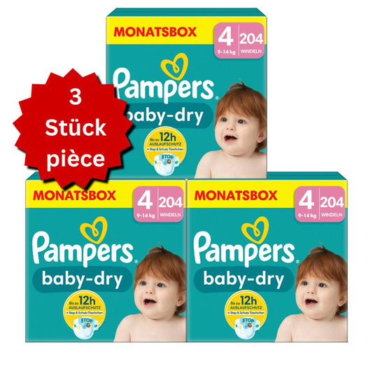 Pampers Baby-Dry Gr.4 Maxi 9-14kg (3x204 STK) AKTION 3 Monatsboxen