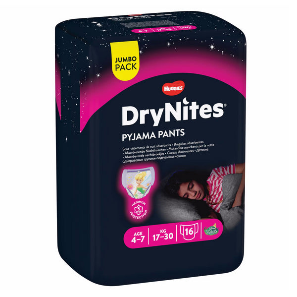 Huggies DryNites® Pyjama Pants Girl 4-7 Jahre (17-30 kg) Jumbopack (4x16 STK)