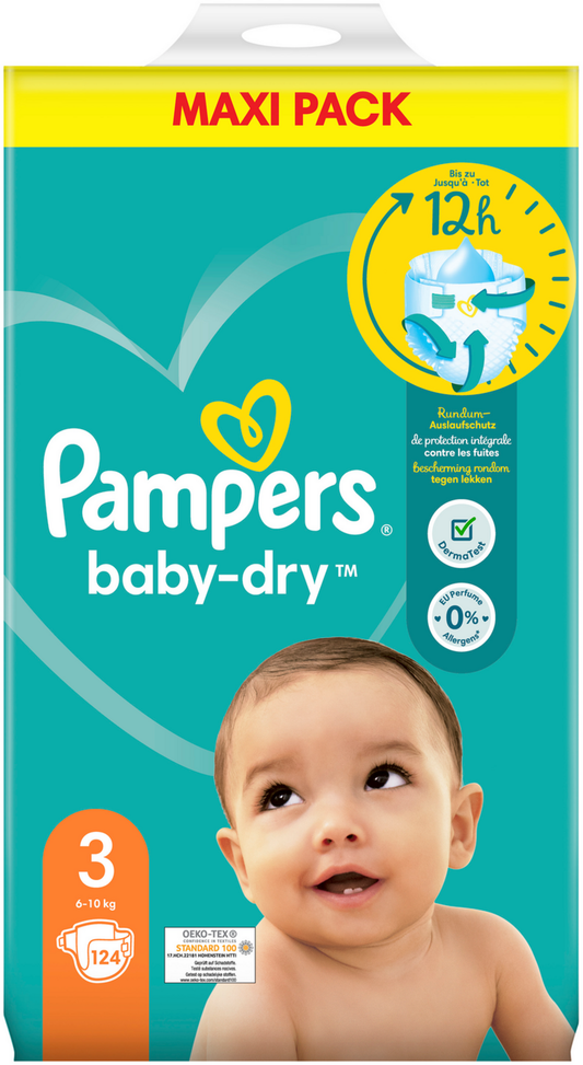 Pampers Baby-Dry Gr.3 Midi 6-10kg (124 STK) Maxi Pack