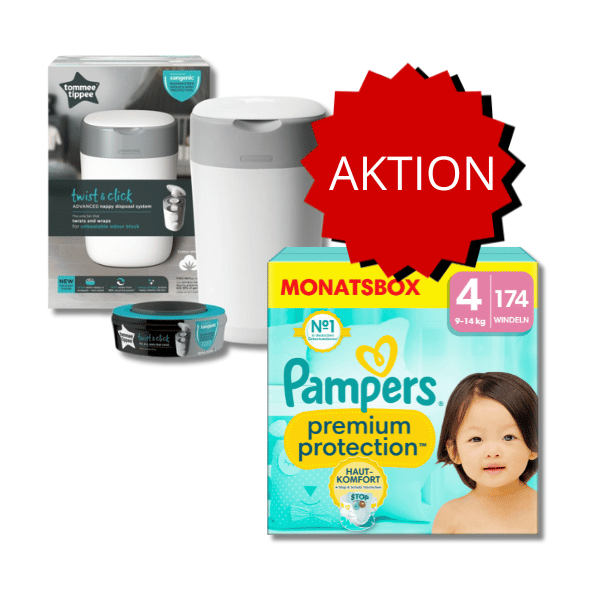 AKTION Pampers Premium Protection Monatsbox Gr. 4 + Sangenic-Windeleimer