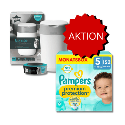 AKTION Pampers Premium Protection Monatsbox Gr. 5 + Sangenic-Windeleimer