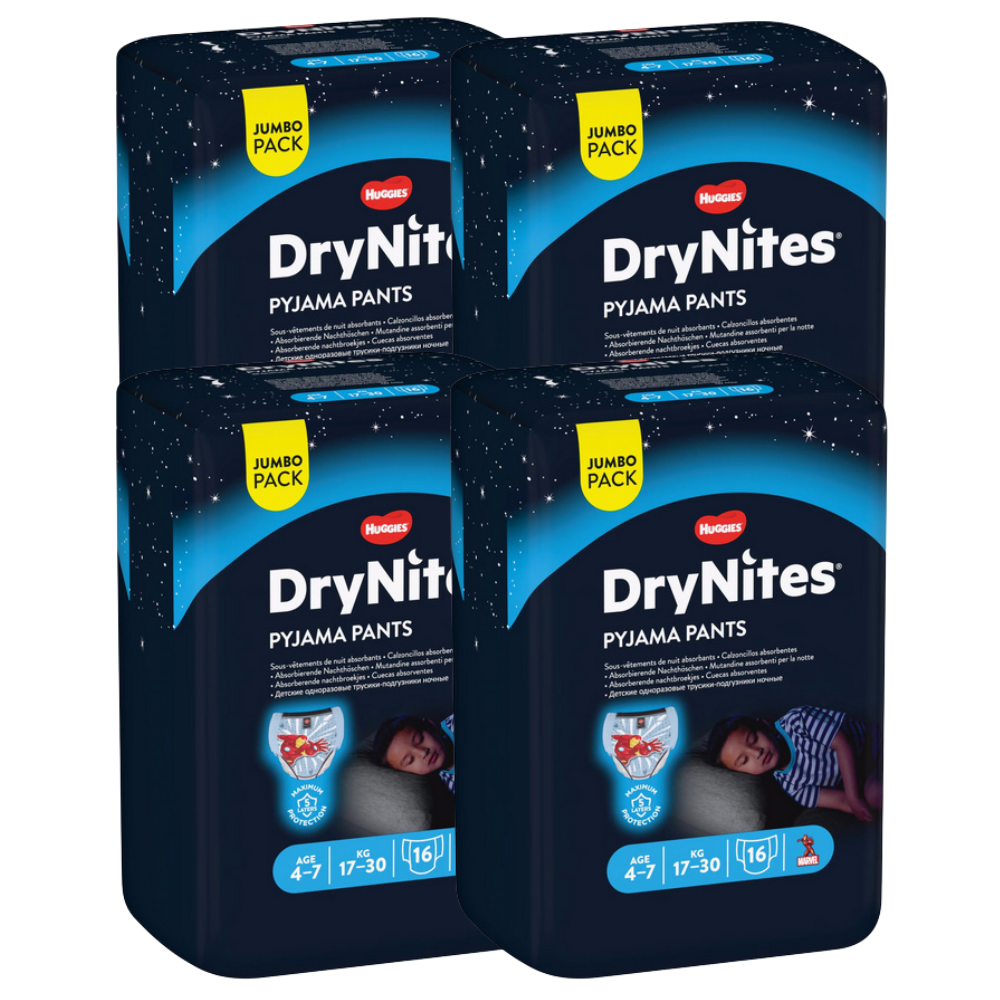 Huggies DryNites® Pyjama Pants Boy 4-7 Jahre (17-30 kg) Jumbopack (4x16 STK)