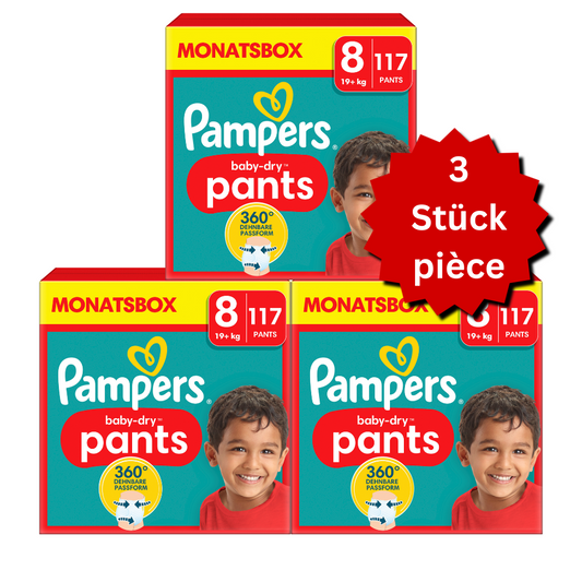 Pampers Baby-Dry PANTS Gr. 8 XXXL 19+kg (3x117 STK) AKTION 3 Monatsboxen