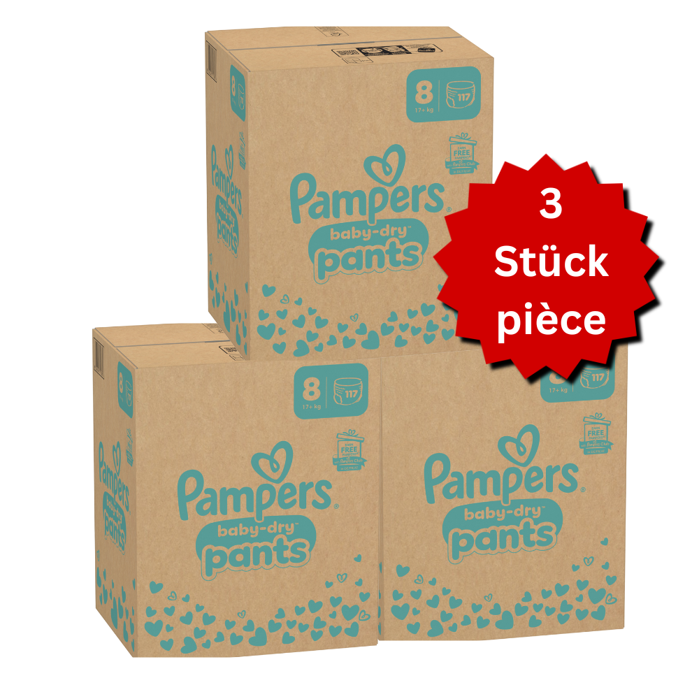 Pampers Baby-Dry PANTS Gr. 8 XXXL 17+kg (3x117 STK) AKTION 3 Monatsboxen