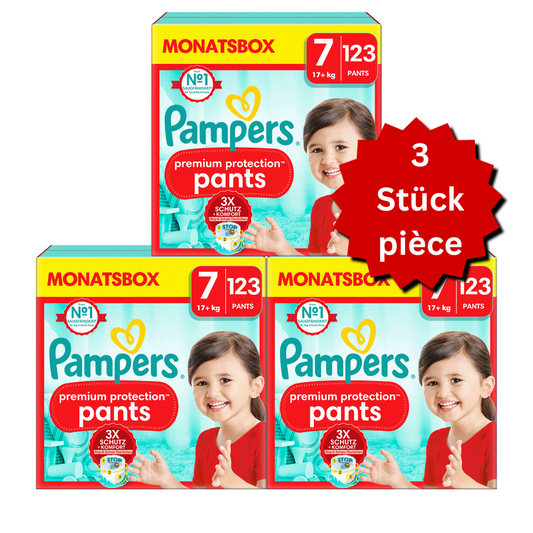 Pampers Premium Protection Pants Gr.7 XXL 17+kg (3x123 STK) AKTION 3 Monatsboxen