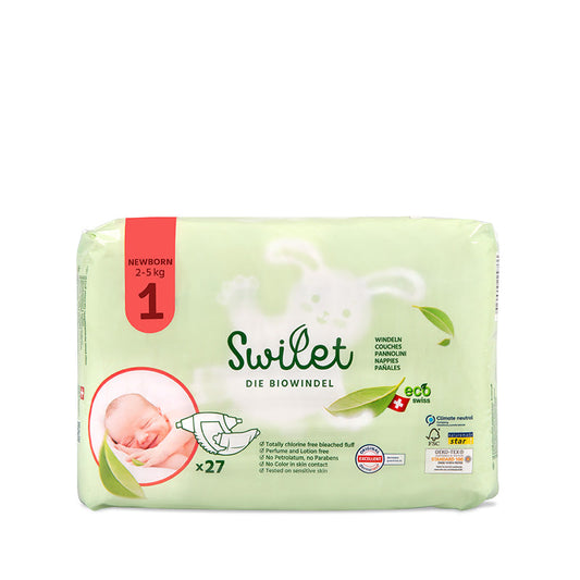 Swilet - Die Biowindel Gr. 1 Newborn 2-5Kg (4x 27 STK) Karton