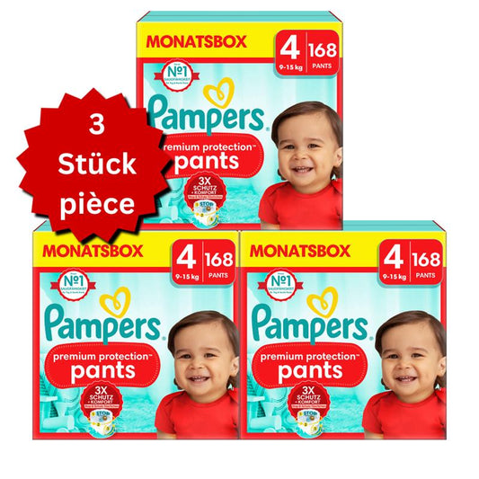 Pampers Premium Protection Pants Gr.4 Maxi 9-15kg (3x168 STK) AKTION 3 Monatsboxen