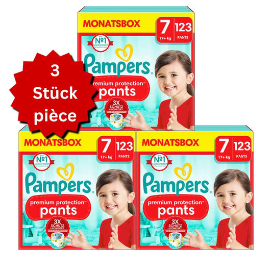 Pampers Premium Protection Pants Gr.7 XXL 17+kg (3x123 STK) AKTION 3 Monatsboxen