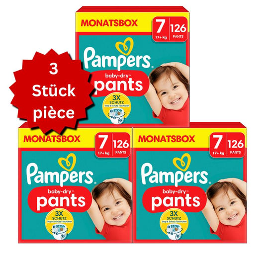 Pampers Baby-Dry PANTS Gr. 7 XXL +17kg (3x126 STK) AKTION 3 Monatsboxen